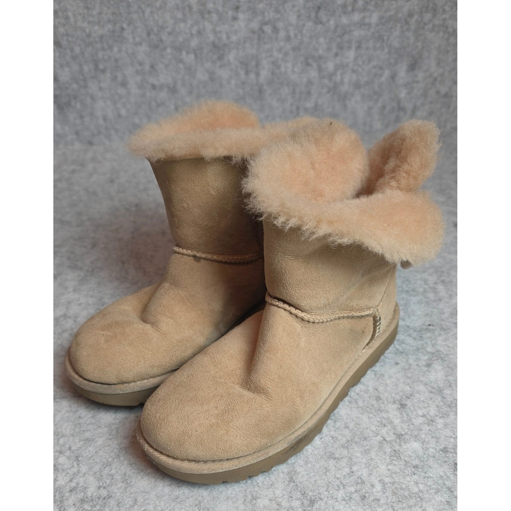 UGG Gita Bow Mini Boots Chestnut Tan Suede Sheepskin 1092252 Womens Size 6